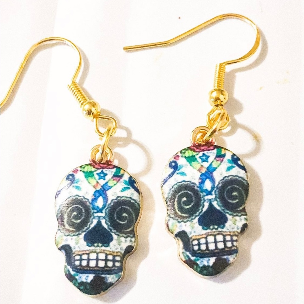 Multicolored Sugar Skull Dangle Earrings